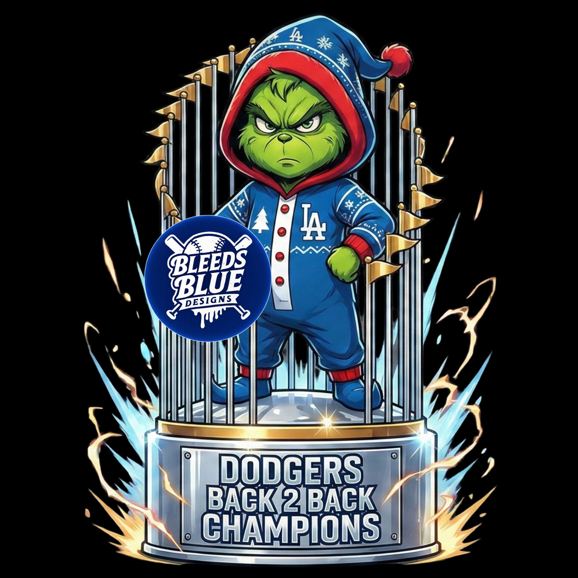 Holiday Dodgers Baby Grinch on Back 2 Back Trophy PNG | Digital Art (6000x6000)
