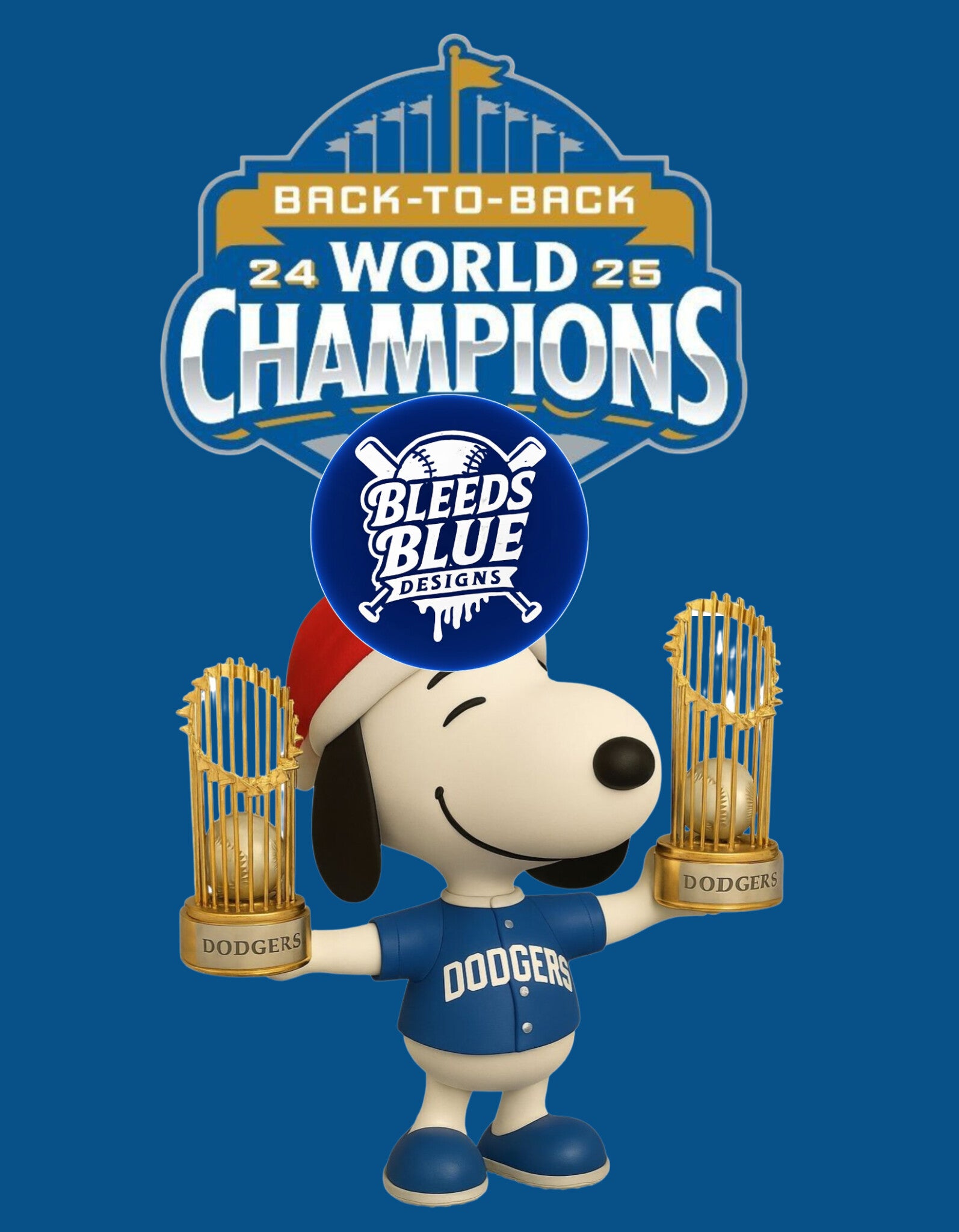 Holiday Dodgers Snoopy with Back 2 Back Trophies PNG | Back2Back Digital Art (6000x7712)