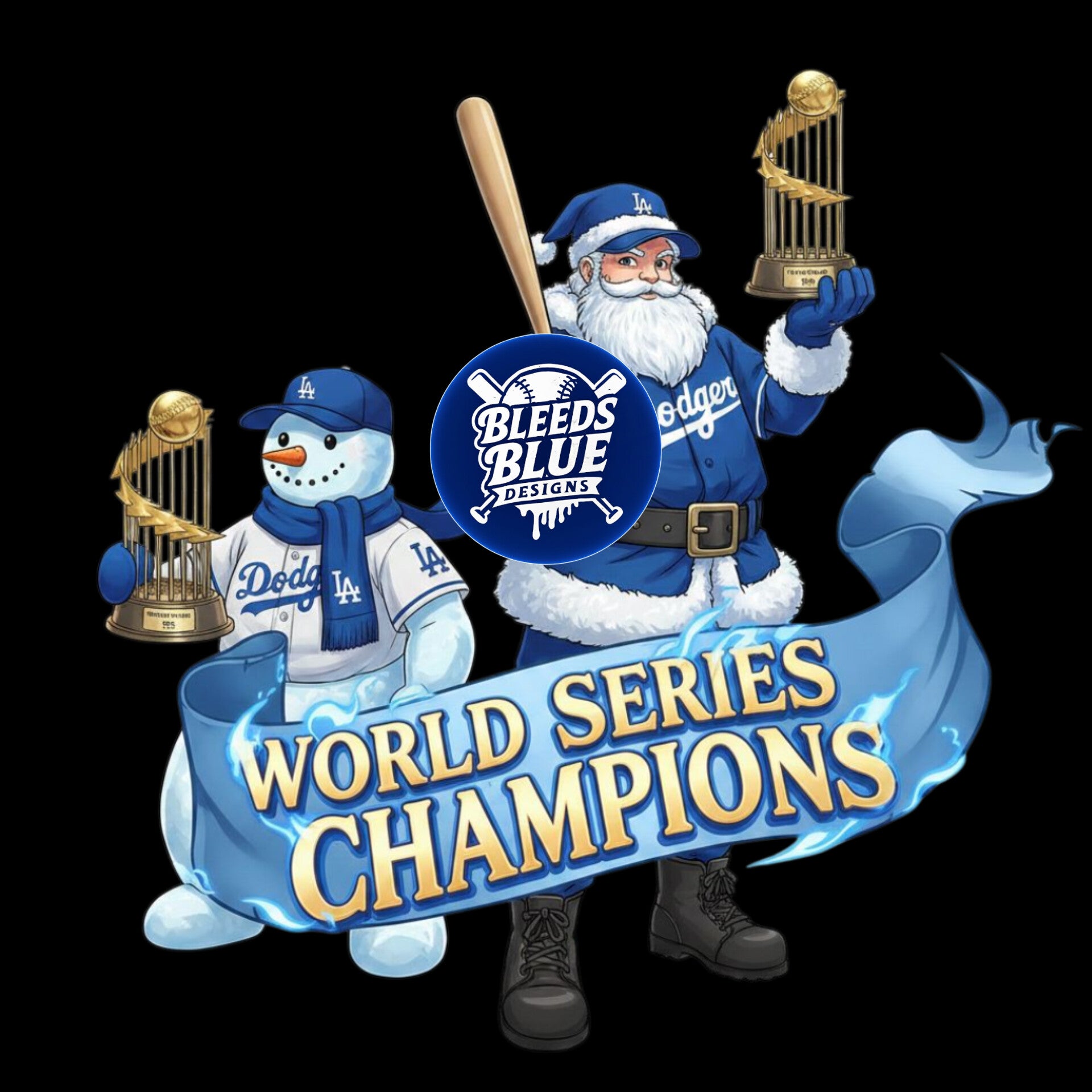 Holiday Santa and Snowman Back 2 Back Champions Dodgers PNG | Digital Art (6000x6000)
